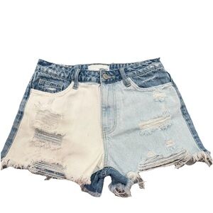 VERVET LA Destroyed Two Tone Denim Shorts Small Raw Hem Grunge Streetwear W 28